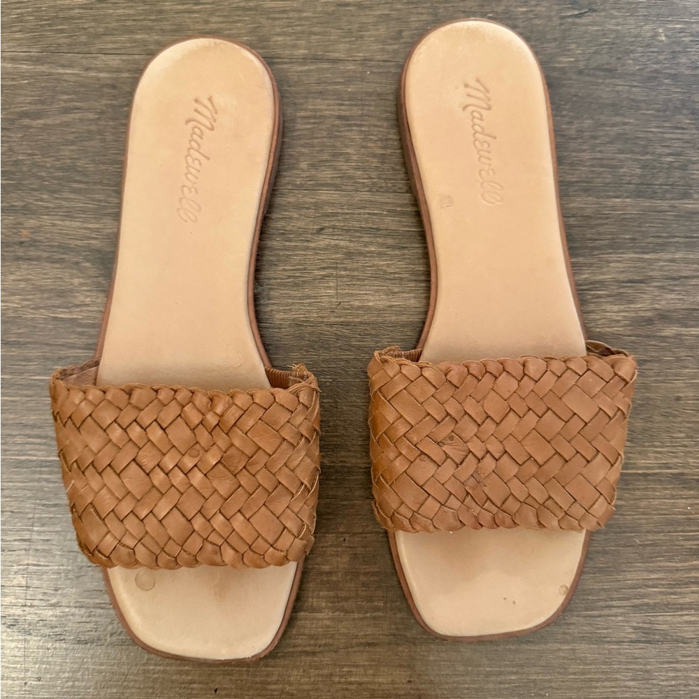 Madewelll Tan Woven Slide Sandals